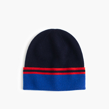 Kids' Striped Cashmere Beanie - predominant colour: black; occasions: casual; type of pattern: light; style: beanie; size: standard; material: knits; pattern: plain; multicoloured: multicoloured; season: a/w 2015