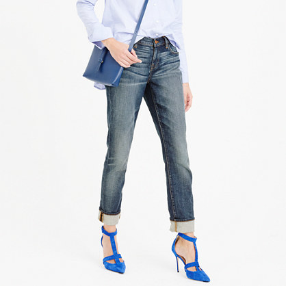 Tall Slim Broken In Boyfriend Jean In Brentcove Wash - style: boyfriend; pattern: plain; pocket detail: traditional 5 pocket; waist: mid/regular rise; predominant colour: denim; occasions: casual; length: ankle length; fibres: cotton - stretch; jeans detail: whiskering, shading down centre of thigh; jeans & bottoms detail: turn ups; texture group: denim; pattern type: fabric; season: a/w 2015