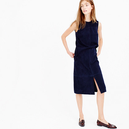 Collection A Line Midi Skirt In Suede - length: below the knee; pattern: plain; fit: loose/voluminous; waist: high rise; predominant colour: navy; occasions: casual, creative work; style: a-line; pattern type: fabric; texture group: suede; season: a/w 2015