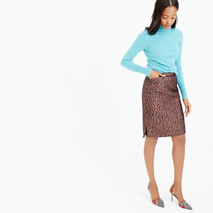 Collection Rose Gold Tweed Mini Skirt - style: pencil; fit: tailored/fitted; waist: high rise; predominant colour: bronze; occasions: casual, work, creative work; length: just above the knee; fibres: cotton - stretch; waist detail: narrow waistband; pattern type: fabric; pattern: florals; texture group: other - light to midweight; pattern size: standard (bottom); season: a/w 2015