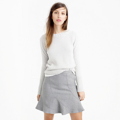 Flutter Mini Skirt In Double Serge Wool - length: mid thigh; pattern: plain; fit: loose/voluminous; waist: high rise; predominant colour: light grey; occasions: work, creative work; style: a-line; fibres: wool - mix; pattern type: fabric; texture group: woven light midweight; season: a/w 2015
