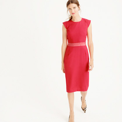 Petite Cap Sleeve Dress In Italian Wool Crepe - style: shift; length: below the knee; sleeve style: capped; fit: tailored/fitted; pattern: plain; predominant colour: coral; occasions: evening; fibres: wool - 100%; neckline: crew; sleeve length: short sleeve; texture group: crepes; pattern type: fabric; season: a/w 2015