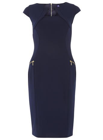 Womens **Amy Childs 'polly' Midi Dress Blue - style: shift; neckline: v-neck; sleeve style: capped; fit: tailored/fitted; pattern: plain; predominant colour: navy; occasions: evening, occasion; length: just above the knee; fibres: polyester/polyamide - stretch; sleeve length: sleeveless; pattern type: fabric; texture group: woven light midweight; season: a/w 2015