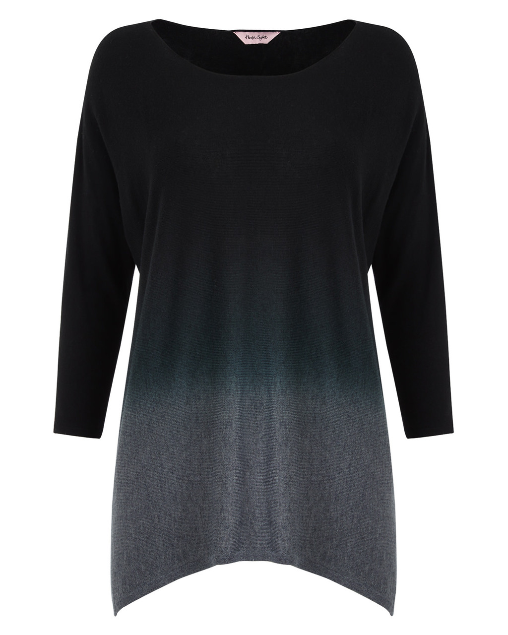Marisa Dip Dye Knit - neckline: round neck; sleeve style: dolman/batwing; length: below the bottom; pattern: tie dye; style: standard; predominant colour: black; occasions: casual, creative work; fit: loose; hip detail: dip hem; sleeve length: 3/4 length; texture group: knits/crochet; pattern type: knitted - fine stitch; fibres: viscose/rayon - mix; season: a/w 2015