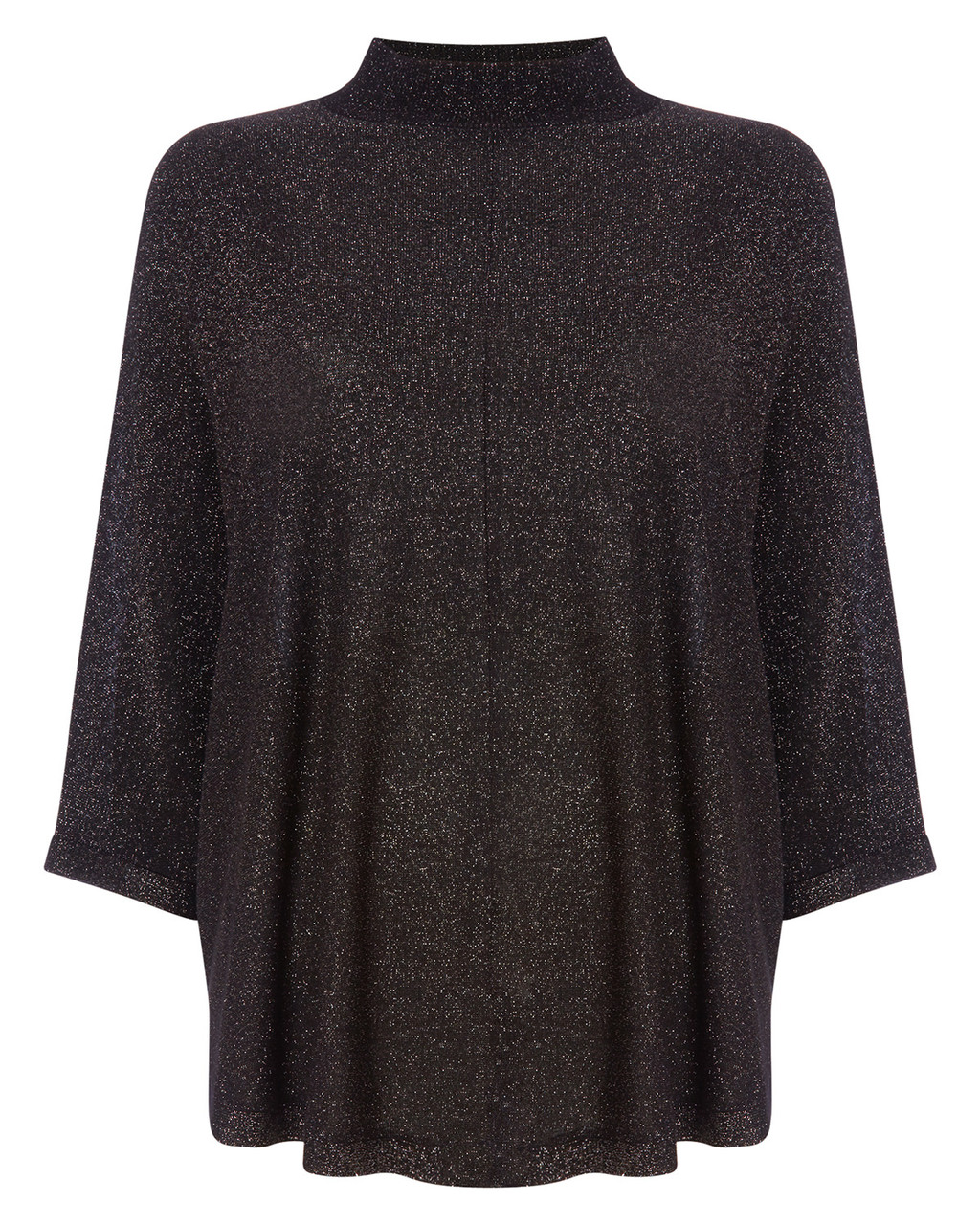 Shimmer Melany Poncho - pattern: plain; length: below the bottom; fit: loose; style: poncho/blanket; collar: high neck; predominant colour: black; occasions: casual; fibres: polyester/polyamide - 100%; sleeve length: 3/4 length; sleeve style: standard; texture group: knits/crochet; collar break: high; pattern type: knitted - fine stitch; season: a/w 2015