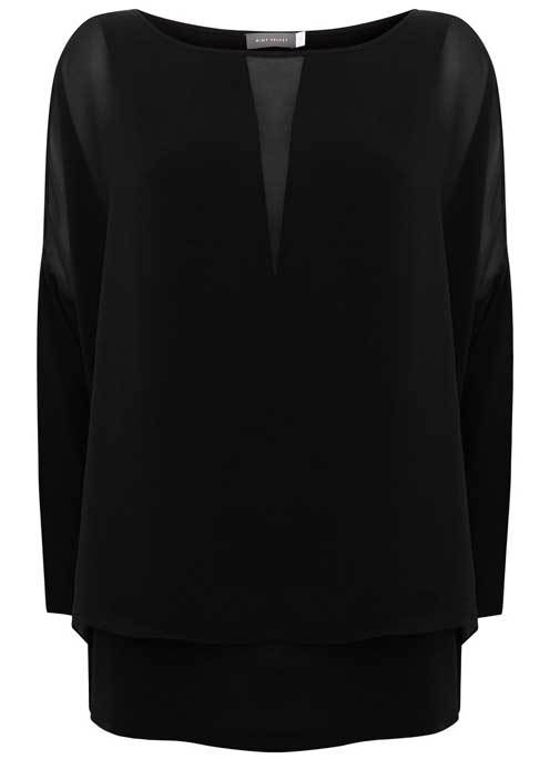 Black Sheer Stud Top - neckline: slash/boat neckline; pattern: plain; length: below the bottom; predominant colour: black; occasions: casual, creative work; style: top; fibres: viscose/rayon - 100%; fit: body skimming; sleeve length: long sleeve; sleeve style: standard; pattern type: fabric; texture group: jersey - stretchy/drapey; season: a/w 2015