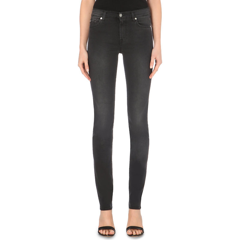 Illusion Skinny High Rise Jeans, Women's, Luxe Rich Black - style: skinny leg; length: standard; pattern: plain; pocket detail: traditional 5 pocket; waist: mid/regular rise; predominant colour: black; occasions: casual, evening; fibres: cotton - stretch; jeans detail: shading down centre of thigh; texture group: denim; pattern type: fabric; season: a/w 2015
