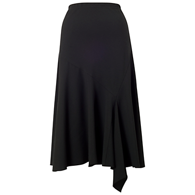 Flared Moss Crepe Skirt, Black - length: below the knee; pattern: plain; fit: loose/voluminous; waist: high rise; predominant colour: black; occasions: casual, creative work; style: asymmetric (hem); fibres: polyester/polyamide - stretch; pattern type: fabric; texture group: woven light midweight; season: a/w 2015; wardrobe: basic