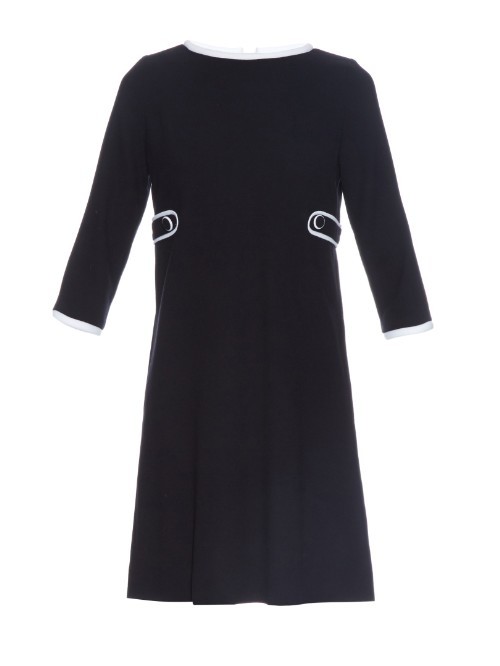 Wilder Wool Crepe Contrast Trimmed Dress - style: shift; length: mini; pattern: plain; predominant colour: navy; secondary colour: navy; fit: soft a-line; fibres: polyester/polyamide - 100%; neckline: crew; sleeve length: long sleeve; sleeve style: standard; texture group: crepes; pattern type: fabric; occasions: creative work; season: a/w 2015