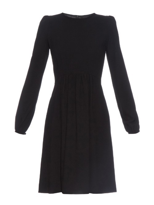 Baylee Wool Crepe Dress - pattern: plain; predominant colour: black; occasions: evening; length: just above the knee; fit: fitted at waist & bust; style: fit & flare; fibres: wool - 100%; neckline: crew; sleeve length: long sleeve; sleeve style: standard; pattern type: fabric; texture group: other - light to midweight; season: a/w 2015