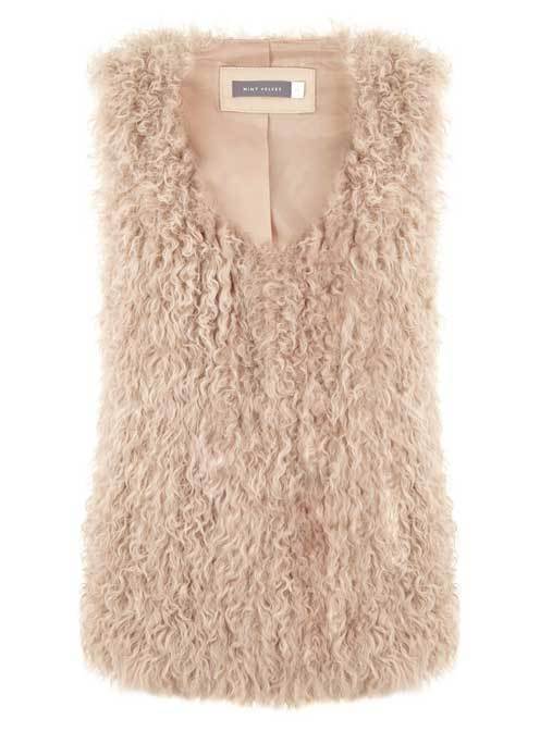 Camel Shearling Gilet - pattern: plain; sleeve style: sleeveless; style: gilet; collar: round collar/collarless; predominant colour: camel; occasions: casual, creative work; length: standard; fit: straight cut (boxy); sleeve length: sleeveless; collar break: low/open; texture group: sheepskin; season: a/w 2015