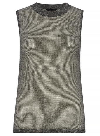 Womens Silver Foil Shell Top Silver - pattern: plain; sleeve style: sleeveless; neckline: high neck; predominant colour: silver; secondary colour: silver; occasions: evening; length: standard; style: top; fibres: polyester/polyamide - 100%; fit: tight; sleeve length: sleeveless; texture group: knits/crochet; pattern type: knitted - fine stitch; embellishment: glitter; season: a/w 2015