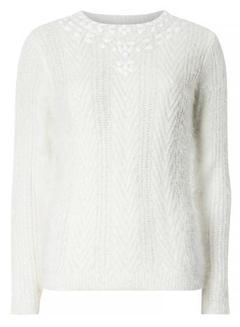Womens White Enamel Embellished Jumper White - pattern: plain; style: standard; predominant colour: ivory/cream; occasions: casual; length: standard; fibres: polyester/polyamide - mix; fit: slim fit; neckline: crew; sleeve length: long sleeve; sleeve style: standard; texture group: knits/crochet; pattern type: fabric; season: a/w 2015