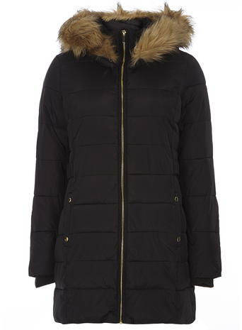 Womens Black Luxe Faux Fur Puffa Coat Black - pattern: plain; length: below the bottom; style: parka; collar: high neck; predominant colour: black; occasions: casual, creative work; fit: straight cut (boxy); fibres: nylon - 100%; shoulder detail: added shoulder detail; sleeve length: long sleeve; sleeve style: standard; texture group: cotton feel fabrics; collar break: high; pattern type: fabric; embellishment: fur; season: a/w 2015