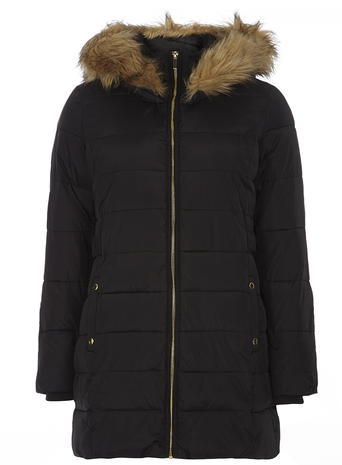 Womens **Tall Black Luxe Faux Fur Puffa Jacket Black - pattern: plain; collar: funnel; back detail: hood; length: mid thigh; predominant colour: black; occasions: casual; fit: straight cut (boxy); fibres: nylon - 100%; sleeve length: long sleeve; sleeve style: standard; collar break: high/illusion of break when open; pattern type: fabric; texture group: other - light to midweight; style: puffa; embellishment: fur; season: a/w 2015