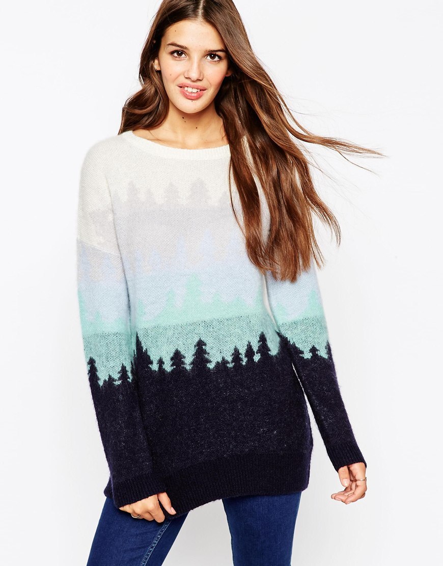 Jumper With Ombre Christmas Trees Multi - neckline: round neck; length: below the bottom; style: standard; predominant colour: black; occasions: casual; fibres: acrylic - mix; fit: standard fit; sleeve length: long sleeve; sleeve style: standard; texture group: knits/crochet; pattern type: knitted - fine stitch; pattern size: standard; pattern: patterned/print; trends: christmas jumpers; multicoloured: multicoloured; season: a/w 2015