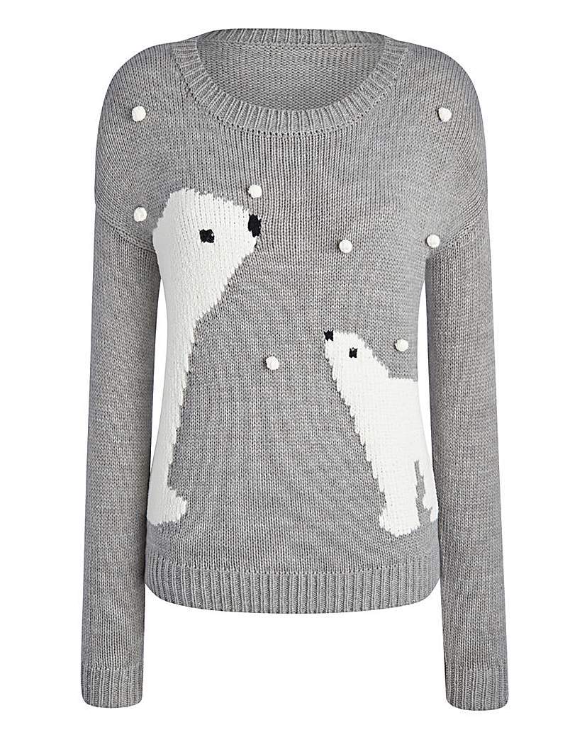 Christmas Bears Snowball Jumper - neckline: round neck; style: standard; secondary colour: white; predominant colour: mid grey; occasions: casual; length: standard; fibres: cotton - mix; fit: standard fit; sleeve length: long sleeve; sleeve style: standard; texture group: knits/crochet; pattern type: knitted - other; pattern size: standard; pattern: patterned/print; trends: christmas jumpers; season: a/w 2015