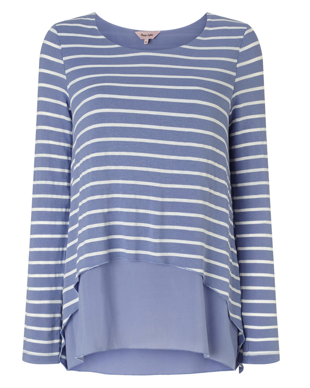 Ciera Layered Stripe Top - neckline: round neck; pattern: horizontal stripes; length: below the bottom; secondary colour: white; predominant colour: pale blue; occasions: casual, creative work; style: top; fibres: viscose/rayon - stretch; fit: body skimming; sleeve length: long sleeve; sleeve style: standard; pattern size: light/subtle; texture group: jersey - stretchy/drapey; season: a/w 2015