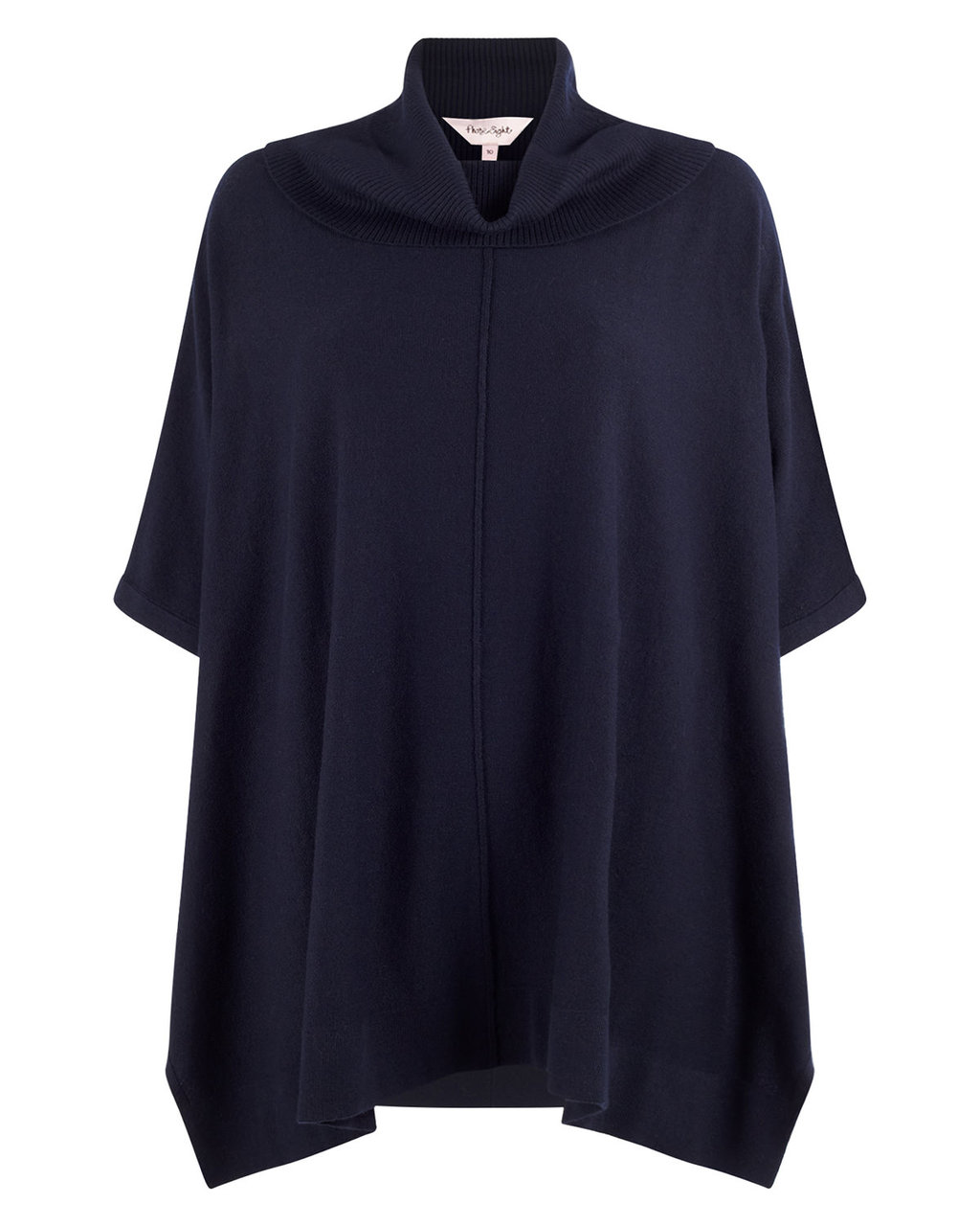 Petula Poncho - sleeve style: dolman/batwing; pattern: plain; length: below the bottom; neckline: roll neck; style: poncho; predominant colour: navy; occasions: casual, creative work; fibres: polyester/polyamide - mix; fit: loose; sleeve length: half sleeve; texture group: knits/crochet; pattern type: knitted - other; season: a/w 2015