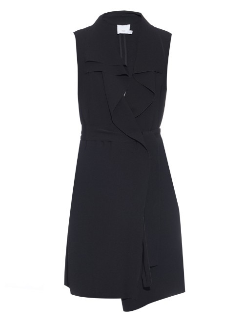 Draped Crepe Gilet - pattern: plain; sleeve style: sleeveless; style: gilet; bust detail: added detail/embellishment at bust; collar: shawl/waterfall; predominant colour: black; occasions: casual, creative work; fit: tailored/fitted; fibres: polyester/polyamide - 100%; length: mid thigh; sleeve length: sleeveless; texture group: crepes; collar break: medium; pattern type: fabric; season: a/w 2015