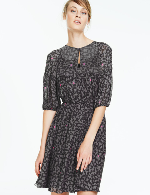 Faye Dress Pewter Women, Pewter - style: shift; length: mid thigh; fit: fitted at waist; waist detail: fitted waist; predominant colour: charcoal; secondary colour: light grey; occasions: evening, creative work; fibres: viscose/rayon - 100%; neckline: crew; sleeve length: half sleeve; sleeve style: standard; texture group: crepes; pattern type: fabric; pattern: patterned/print; multicoloured: multicoloured; season: a/w 2015