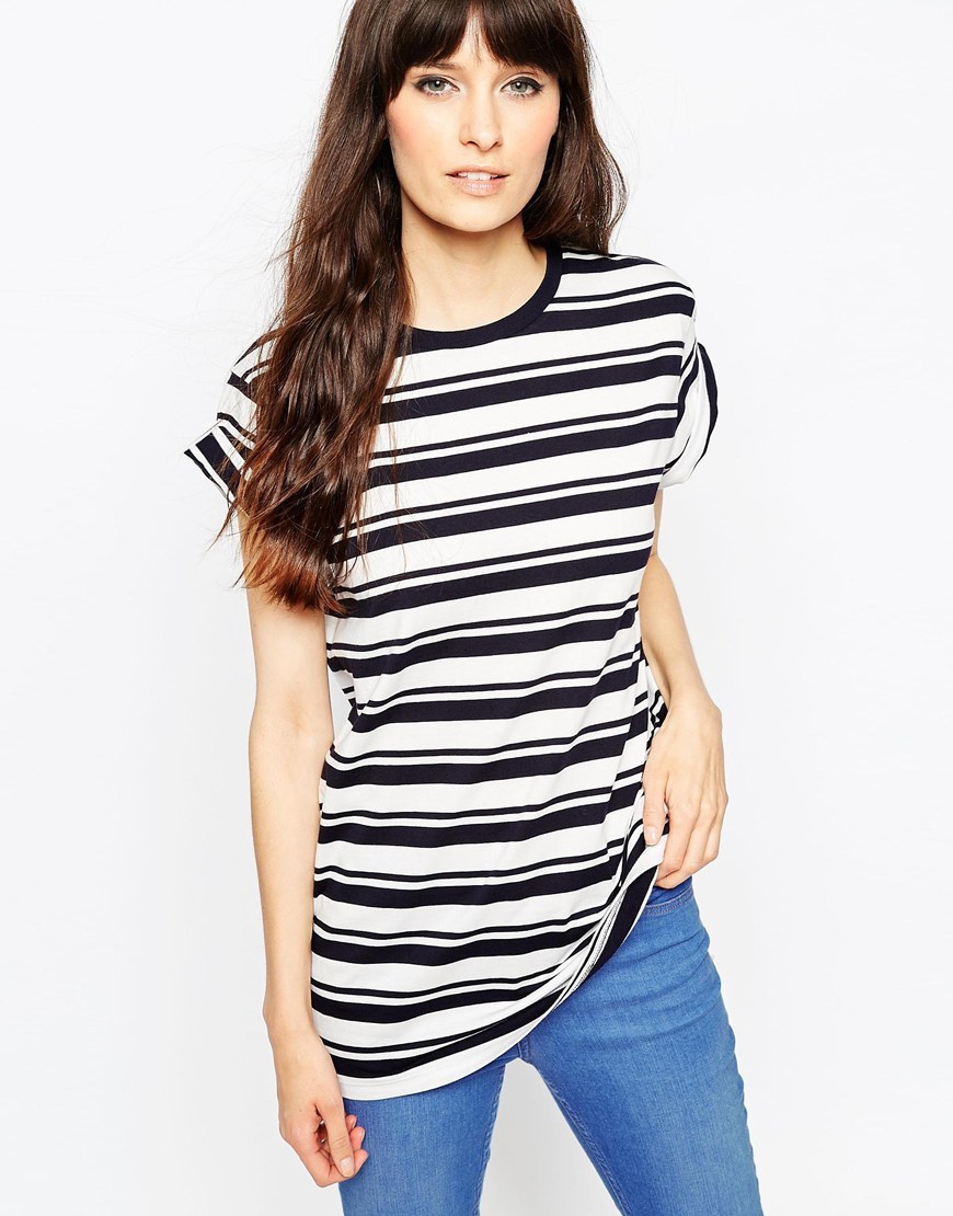 The Easy T Shirt In Stripe White/Navy - sleeve style: capped; pattern: horizontal stripes; style: t-shirt; predominant colour: white; secondary colour: black; occasions: casual; length: standard; fibres: cotton - stretch; fit: body skimming; neckline: crew; sleeve length: short sleeve; pattern type: fabric; pattern size: standard; texture group: jersey - stretchy/drapey; season: a/w 2015