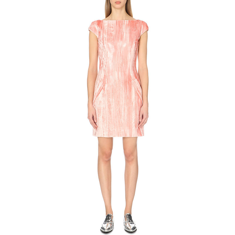 Mayall Velvet Shift Dress, Women's, Black/Petal - style: shift; length: mid thigh; neckline: slash/boat neckline; sleeve style: capped; fit: tailored/fitted; hip detail: side pockets at hip; secondary colour: ivory/cream; predominant colour: pink; occasions: evening; fibres: viscose/rayon - stretch; sleeve length: short sleeve; pattern type: fabric; texture group: velvet/fabrics with pile; pattern: marl; season: a/w 2015