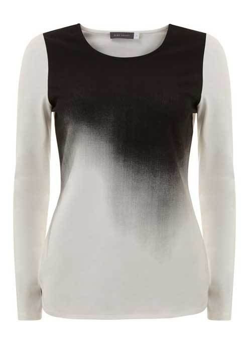 Alma Print Tee - neckline: round neck; predominant colour: ivory/cream; secondary colour: black; occasions: casual; length: standard; style: top; fibres: cotton - stretch; fit: body skimming; sleeve length: long sleeve; sleeve style: standard; pattern type: fabric; pattern: patterned/print; texture group: jersey - stretchy/drapey; multicoloured: multicoloured; season: a/w 2015