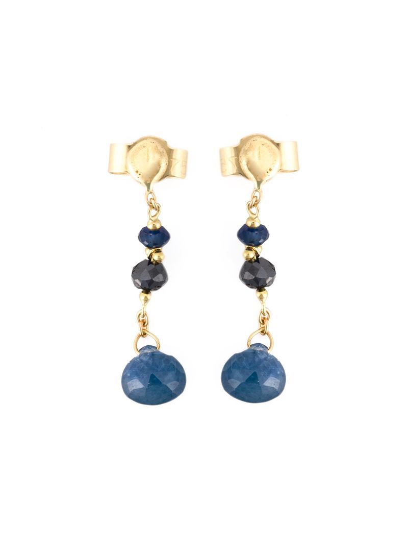 Black Diamond And Blue Sapphire Drop Earrings, Women's - secondary colour: navy; predominant colour: gold; occasions: evening, occasion; style: drop; length: long; size: large/oversized; material: chain/metal; fastening: pierced; finish: metallic; embellishment: beading; season: a/w 2015