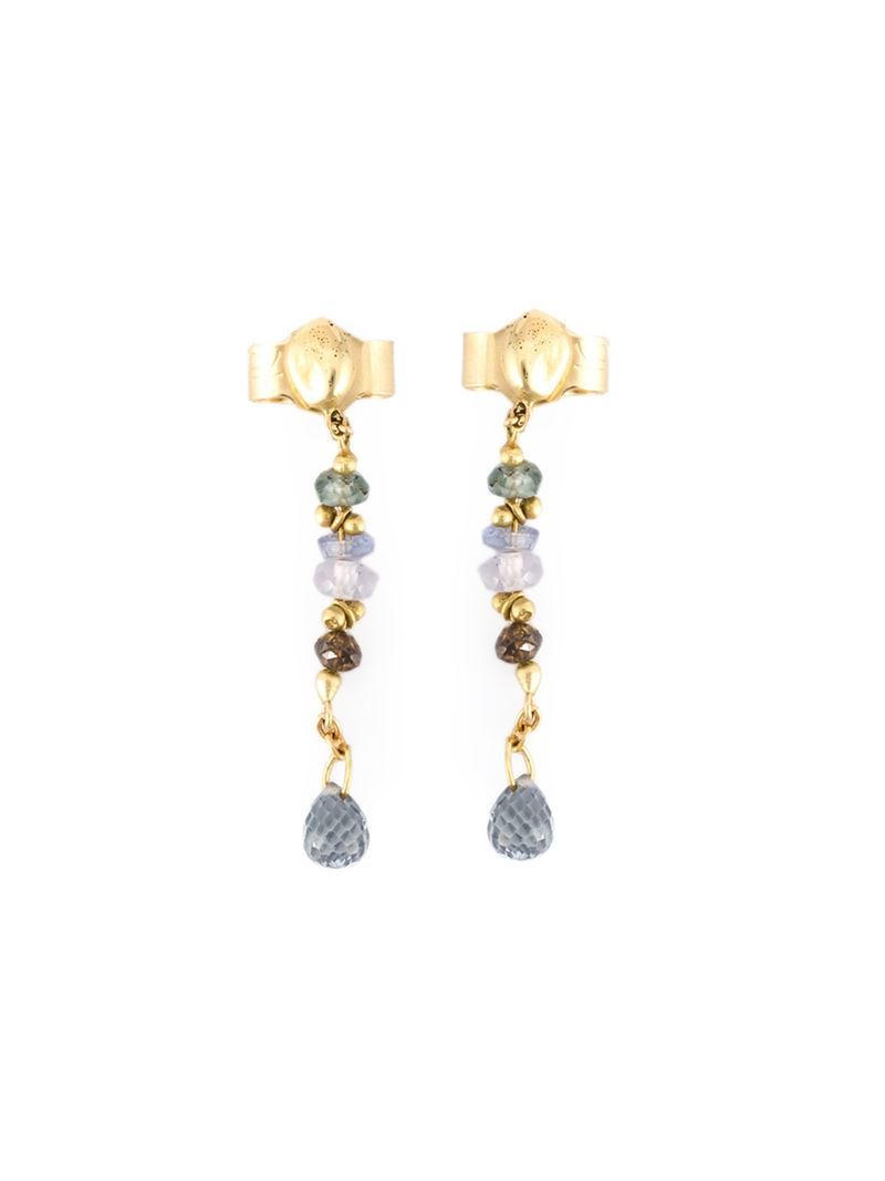 Sapphire And Brown Diamond Drop Earrings, Women's, Metallic - predominant colour: gold; secondary colour: light grey; occasions: evening, occasion; style: drop; length: long; size: large/oversized; material: chain/metal; fastening: pierced; finish: metallic; embellishment: crystals/glass; season: a/w 2015