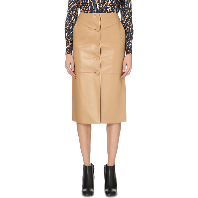 Romilly Leather Skirt, Women's, Camel - length: below the knee; pattern: plain; style: pencil; fit: tailored/fitted; waist: high rise; predominant colour: camel; occasions: evening, creative work; fibres: leather - 100%; texture group: leather; pattern type: fabric; season: a/w 2015