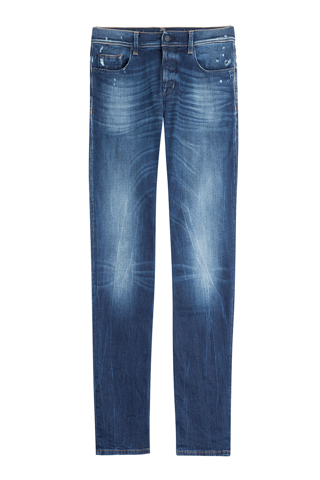 Straight Leg Jeans Blue - style: straight leg; length: standard; pattern: plain; waist: low rise; pocket detail: traditional 5 pocket; secondary colour: navy; predominant colour: denim; occasions: casual; fibres: cotton - stretch; jeans detail: whiskering, washed/faded; texture group: denim; pattern type: fabric; pattern size: standard (bottom); season: a/w 2015