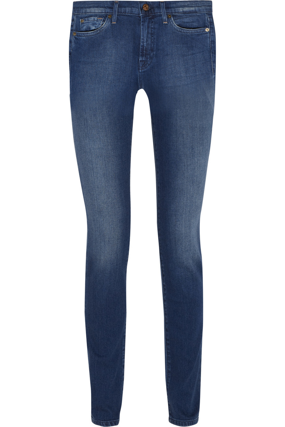 Rozie High Rise Skinny Jeans Mid Denim - style: skinny leg; length: standard; pattern: plain; pocket detail: traditional 5 pocket; waist: mid/regular rise; predominant colour: royal blue; occasions: casual; fibres: cotton - stretch; jeans detail: shading down centre of thigh, dark wash; texture group: denim; pattern type: fabric; season: a/w 2015
