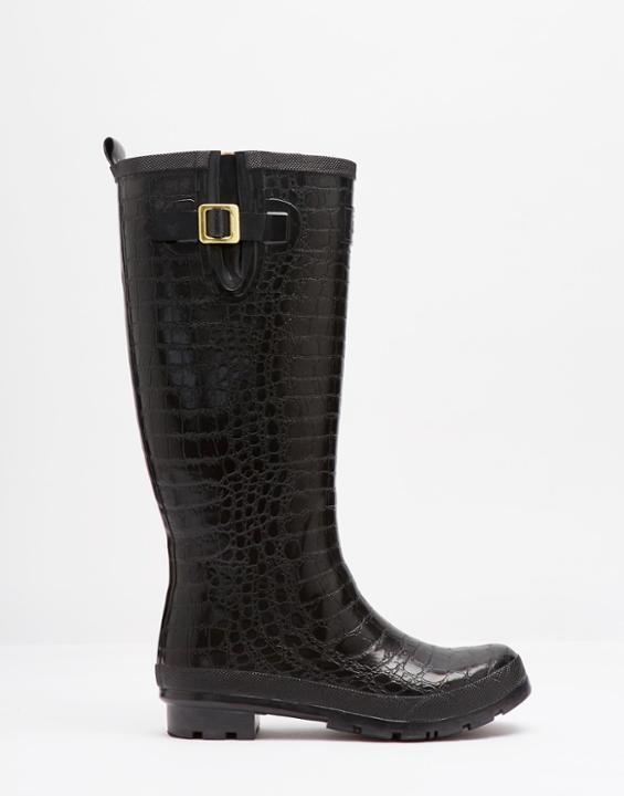 Crockington Textured Welly Black - predominant colour: black; occasions: casual; material: plastic/rubber; heel height: mid; heel: block; toe: round toe; boot length: mid calf; style: wellies; finish: plain; pattern: animal print; season: a/w 2015