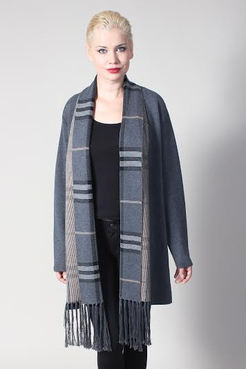 Grey Long Line Plain Cardigan - neckline: shawl; pattern: checked/gingham; style: open front; predominant colour: mid grey; occasions: casual, creative work; fibres: acrylic - mix; fit: loose; length: mid thigh; sleeve length: long sleeve; sleeve style: standard; texture group: knits/crochet; pattern type: knitted - other; pattern size: standard; season: a/w 2015