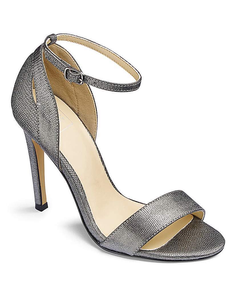 Sole Diva Single Soled Sandals E Fit - predominant colour: silver; occasions: evening, occasion; material: faux leather; heel height: high; ankle detail: ankle strap; heel: stiletto; toe: open toe/peeptoe; style: strappy; finish: metallic; pattern: plain; season: a/w 2015