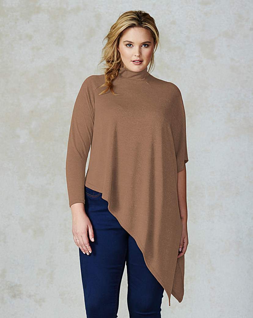Ax Paris Asymmetric Knitted Jumper - neckline: round neck; pattern: plain; hip detail: asymmetric hem falling at hip level; style: standard; predominant colour: camel; occasions: casual, creative work; length: standard; fit: loose; sleeve length: 3/4 length; sleeve style: standard; texture group: knits/crochet; pattern type: knitted - fine stitch; season: a/w 2015