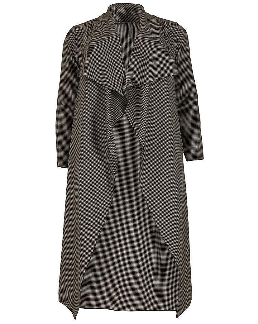 Feverfish Check Waterfall Jacket - pattern: plain; collar: shawl/waterfall; fit: loose; length: above the knee; predominant colour: mid grey; occasions: casual, creative work; fibres: polyester/polyamide - 100%; sleeve length: 3/4 length; sleeve style: standard; collar break: low/open; pattern type: knitted - other; texture group: woven light midweight; style: fluid/kimono; season: a/w 2015