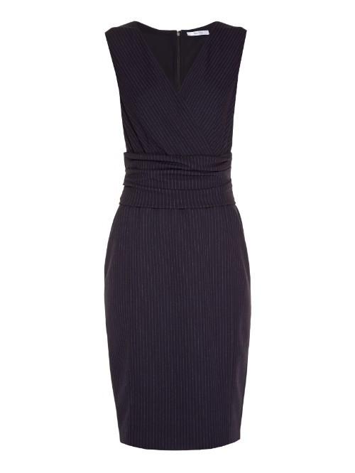 Nervi Dress - style: shift; neckline: low v-neck; fit: tailored/fitted; pattern: plain; sleeve style: sleeveless; waist detail: twist front waist detail/nipped in at waist on one side/soft pleats/draping/ruching/gathering waist detail; predominant colour: navy; occasions: evening, work; length: just above the knee; sleeve length: sleeveless; pattern type: fabric; texture group: woven light midweight; fibres: viscose/rayon - mix; season: a/w 2015