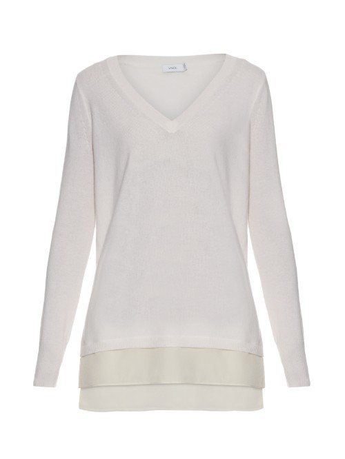V Neck Cashmere And Wool Blend Sweater - pattern: plain; predominant colour: light grey; occasions: casual, creative work; pattern type: knitted - fine stitch; season: a/w 2015