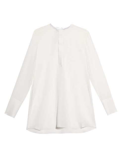 Rame Blouse - neckline: round neck; pattern: plain; length: below the bottom; style: blouse; predominant colour: white; occasions: casual, work, creative work; fibres: silk - 100%; fit: loose; sleeve length: long sleeve; sleeve style: standard; texture group: crepes; pattern type: fabric; season: a/w 2015