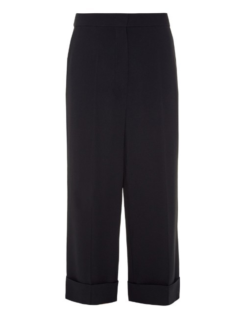 Armonia Trousers - pattern: plain; pocket detail: pockets at the sides; waist: mid/regular rise; predominant colour: black; occasions: evening, creative work; length: ankle length; fibres: viscose/rayon - stretch; jeans & bottoms detail: turn ups; texture group: crepes; fit: wide leg; pattern type: fabric; style: standard; season: a/w 2015
