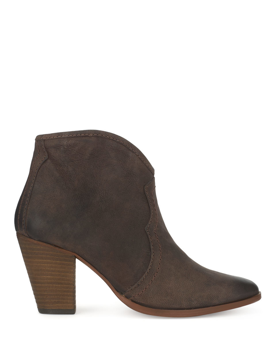 Cara Ankle Boot - predominant colour: chocolate brown; occasions: casual, creative work; material: leather; heel height: high; heel: block; toe: pointed toe; boot length: ankle boot; style: standard; finish: plain; pattern: plain; season: a/w 2015