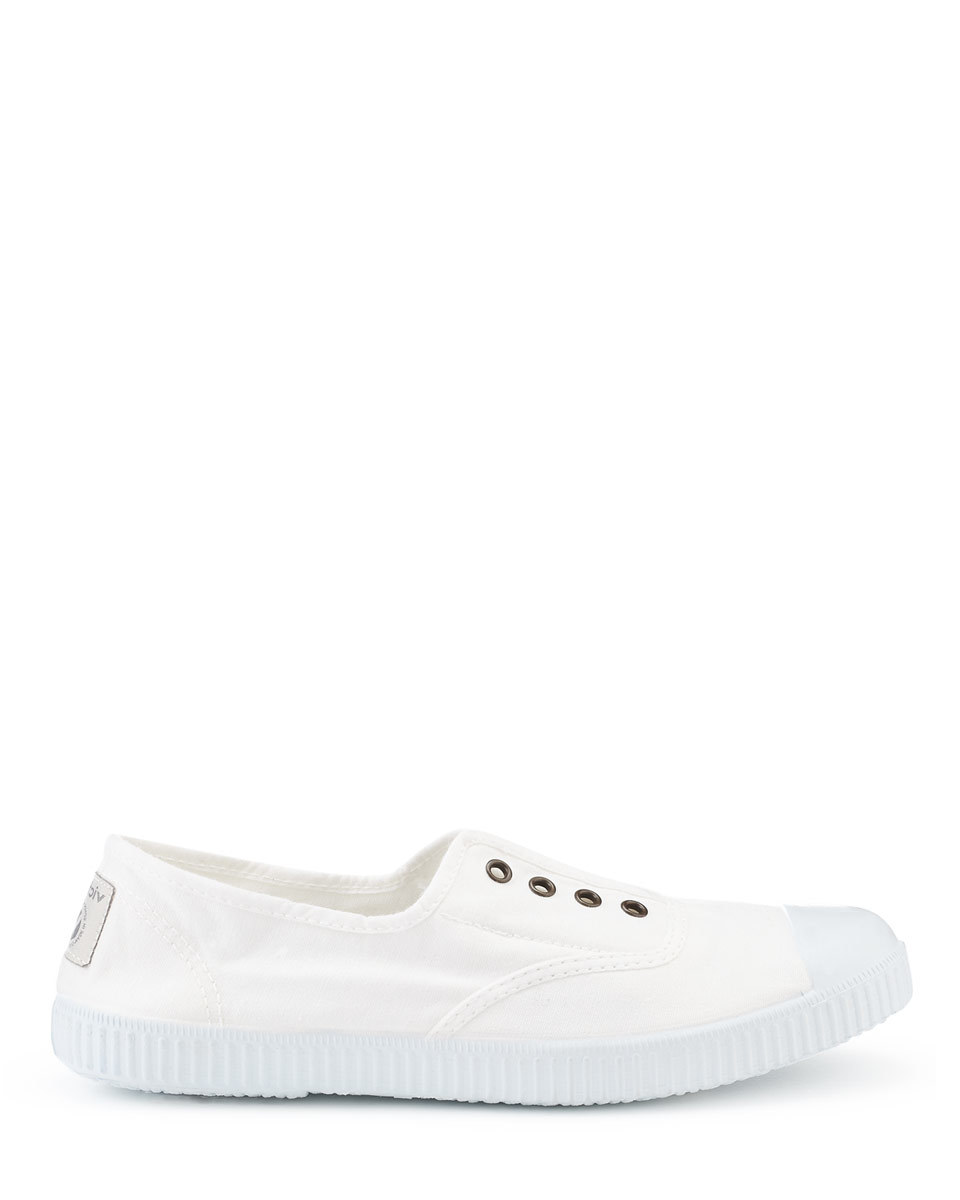 Victoria Plimsolls - predominant colour: white; occasions: casual; material: fabric; heel height: flat; toe: round toe; style: trainers; finish: plain; pattern: plain; shoe detail: moulded soul; season: a/w 2015