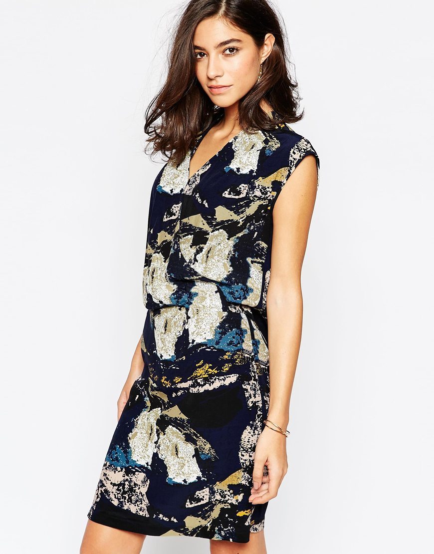 Graphic Print Wrap Dress Multi - style: shift; neckline: v-neck; sleeve style: capped; secondary colour: ivory/cream; predominant colour: navy; length: just above the knee; fit: body skimming; occasions: occasion; sleeve length: sleeveless; pattern type: fabric; pattern size: standard; pattern: patterned/print; texture group: woven light midweight; season: a/w 2015