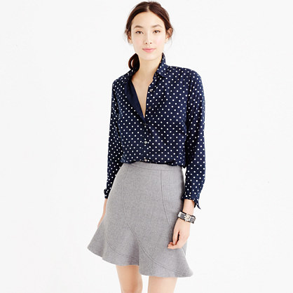 Petite Perfect Shirt In Foil Dot - length: below the bottom; style: shirt; pattern: polka dot; predominant colour: white; secondary colour: navy; occasions: casual, creative work; neckline: collarstand & mandarin with v-neck; fibres: cotton - 100%; fit: straight cut; sleeve length: long sleeve; sleeve style: standard; texture group: cotton feel fabrics; pattern type: fabric; pattern size: light/subtle; season: a/w 2015