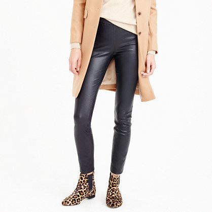 Collection Leather Leggings - pattern: plain; style: leggings; waist: high rise; predominant colour: black; occasions: evening; length: ankle length; fibres: leather - 100%; hip detail: fitted at hip (bottoms); texture group: leather; fit: skinny/tight leg; pattern type: fabric; season: a/w 2015