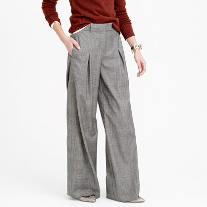 Wide Leg Pant In Glen Plaid Wool - length: standard; pattern: checked/gingham; style: palazzo; waist: mid/regular rise; predominant colour: mid grey; waist detail: narrow waistband; fit: wide leg; pattern type: fabric; texture group: other - light to midweight; occasions: creative work; pattern size: standard (bottom); season: a/w 2015