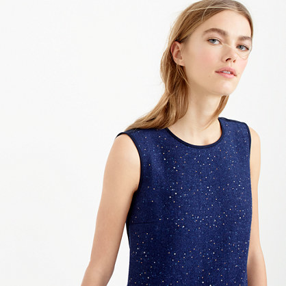 Collection Donegal Wool And Crystal Stone Sleeveless Shell - sleeve style: sleeveless; predominant colour: royal blue; secondary colour: navy; occasions: casual, evening; length: standard; style: top; fibres: wool - mix; fit: loose; neckline: crew; sleeve length: sleeveless; pattern type: fabric; pattern size: light/subtle; pattern: patterned/print; texture group: other - light to midweight; embellishment: crystals/glass; season: a/w 2015