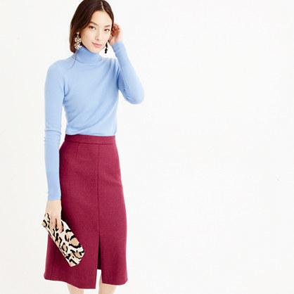 A Line Midi Skirt In Double Serge Wool - length: below the knee; pattern: plain; style: pencil; fit: tailored/fitted; waist: high rise; fibres: wool - 100%; pattern type: fabric; texture group: woven light midweight; predominant colour: raspberry; occasions: creative work; season: a/w 2015